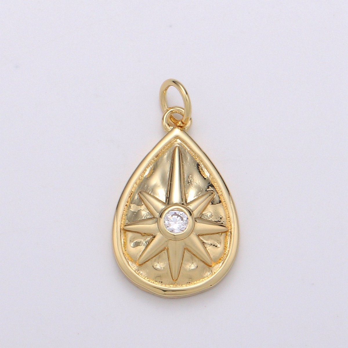 14K Gold Filled CZ Celestial North Star Teardrop Charm | C813