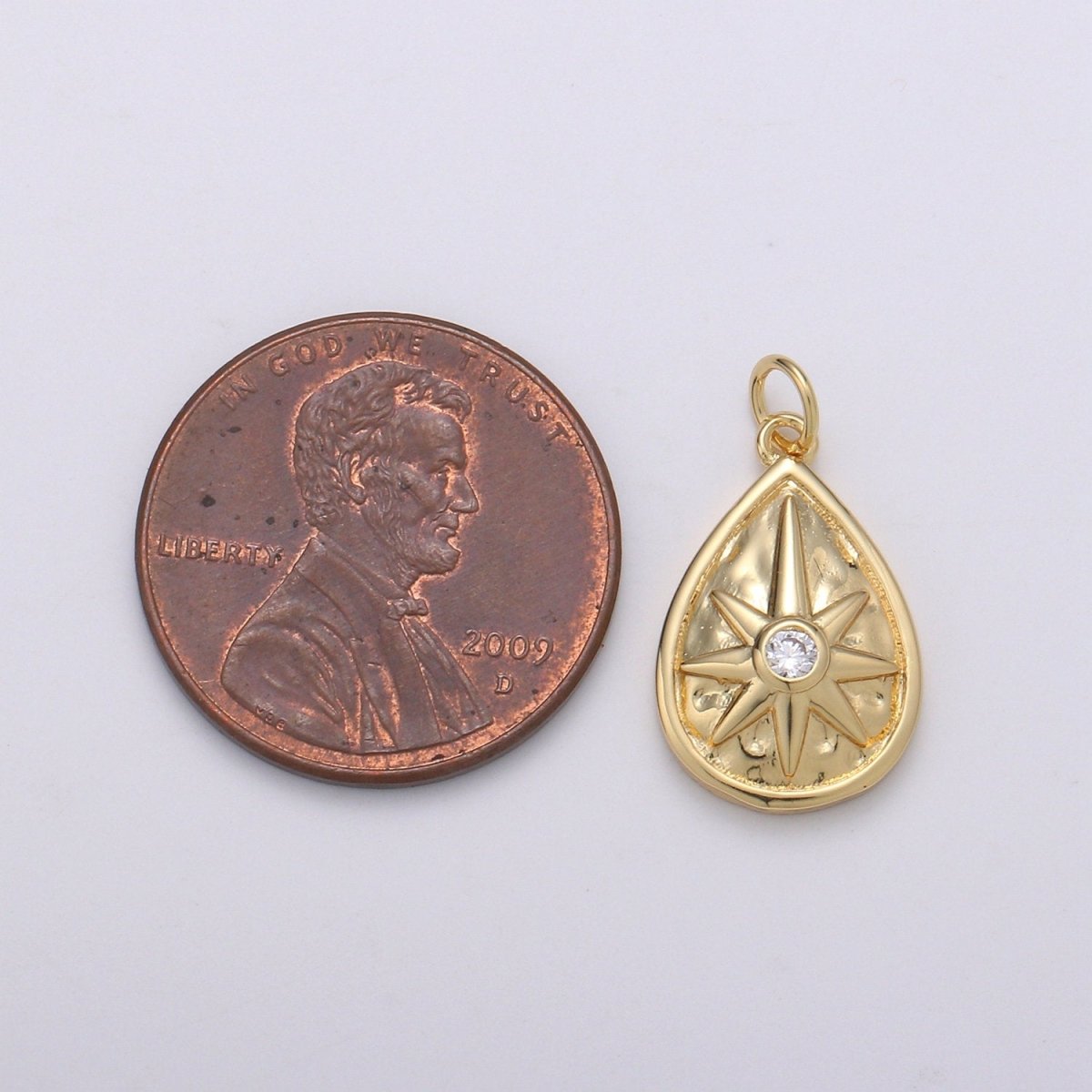 14K Gold Filled CZ Celestial North Star Teardrop Charm | C813