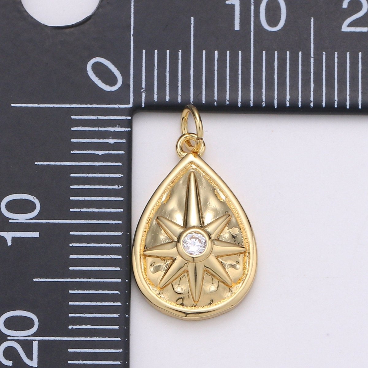 14K Gold Filled CZ Celestial North Star Teardrop Charm | C813