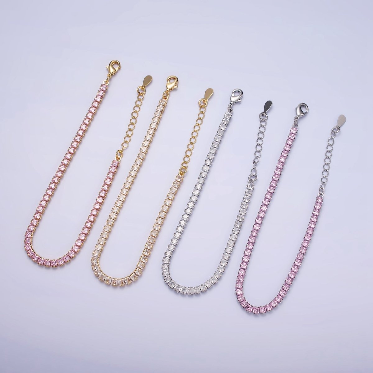 Dainty Gold Tennis Bracelet Clear Pink Green Cubic Zirconia Tennis Bracelet Minimalist Jewelry | WA-1797 - WA-1802