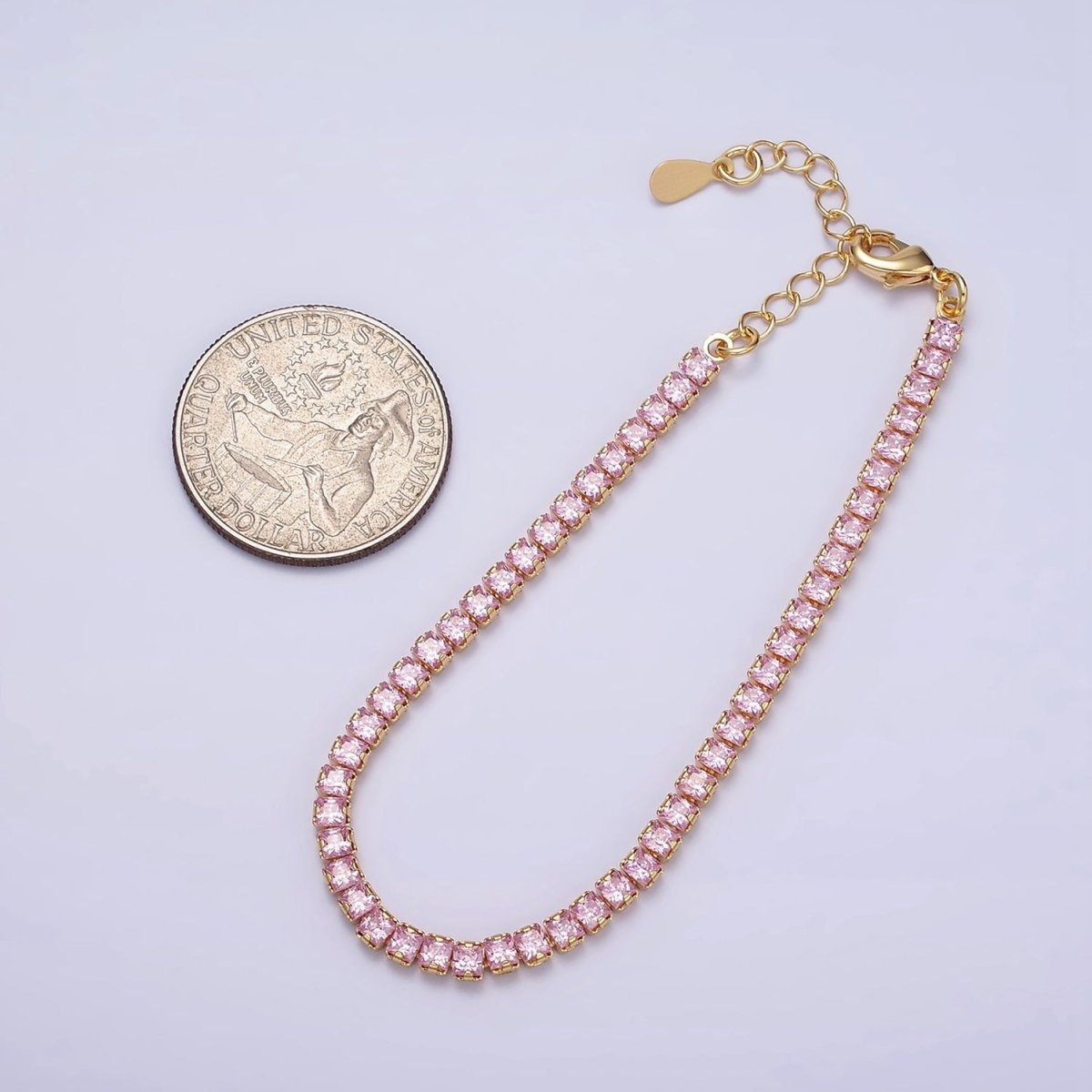 Dainty Gold Tennis Bracelet Clear Pink Green Cubic Zirconia Tennis Bracelet Minimalist Jewelry | WA-1797 - WA-1802
