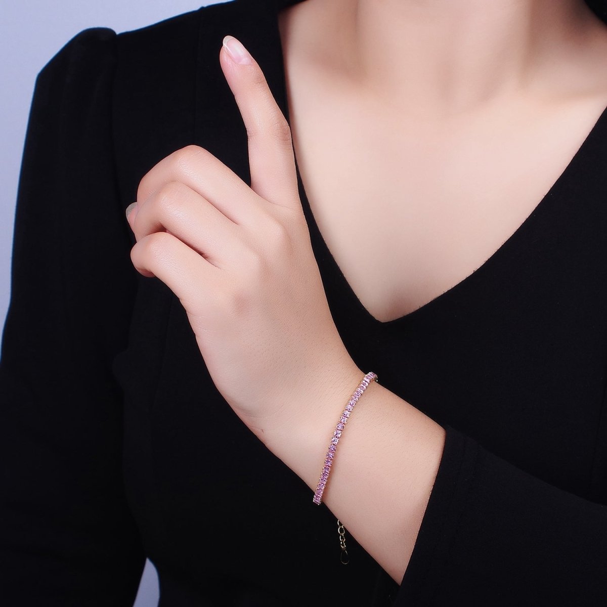 Dainty Gold Tennis Bracelet Clear Pink Green Cubic Zirconia Tennis Bracelet Minimalist Jewelry | WA-1797 - WA-1802