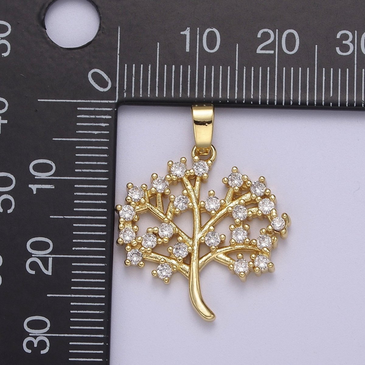 Dainty Gold Tree Pendant with Clear Micro Pave Cz Stone J-504 - DLUXCA