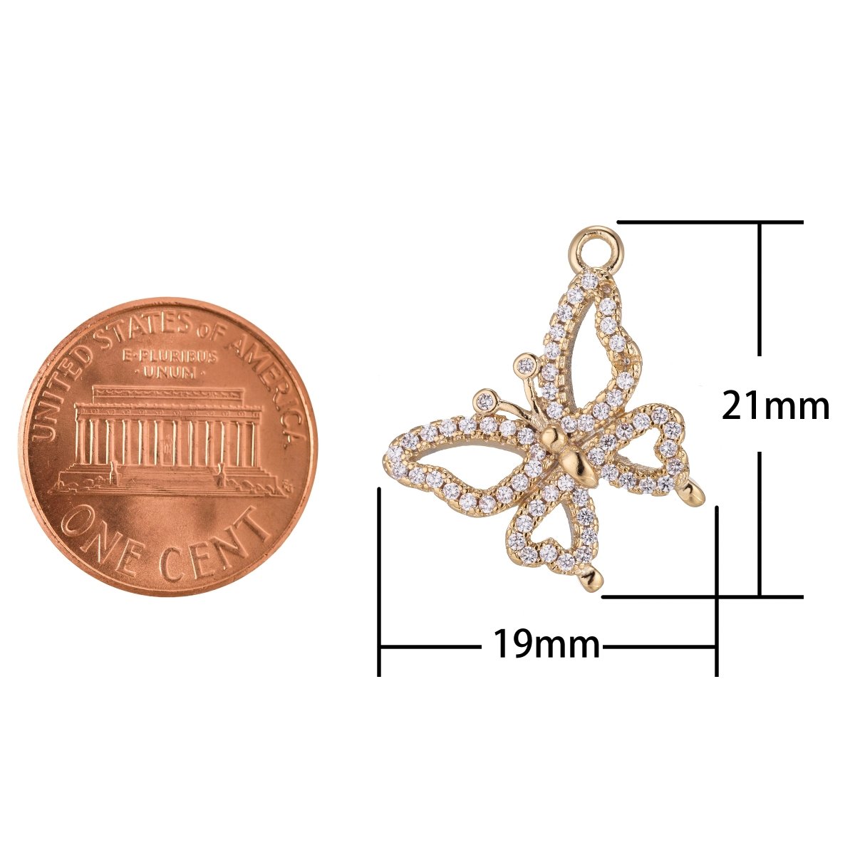 Dainty Golden Butterfly Monarch Charm CZ Mariposa Animal Nature Micro Pave Charm Pendant C-388