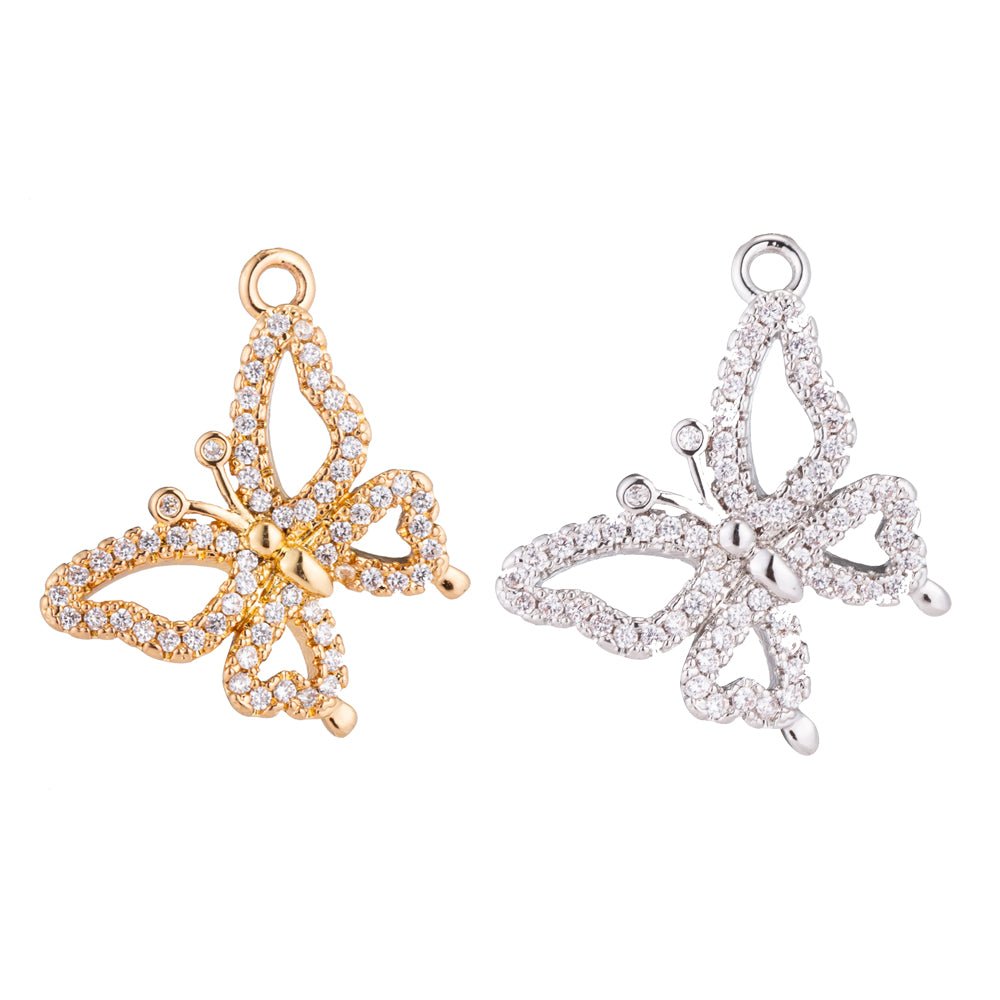 Dainty Golden Butterfly Monarch Charm CZ Mariposa Animal Nature Micro Pave Charm Pendant C-388
