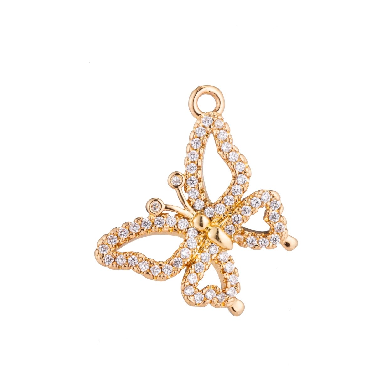 Dainty Golden Butterfly Monarch Charm CZ Mariposa Animal Nature Micro Pave Charm Pendant C-388