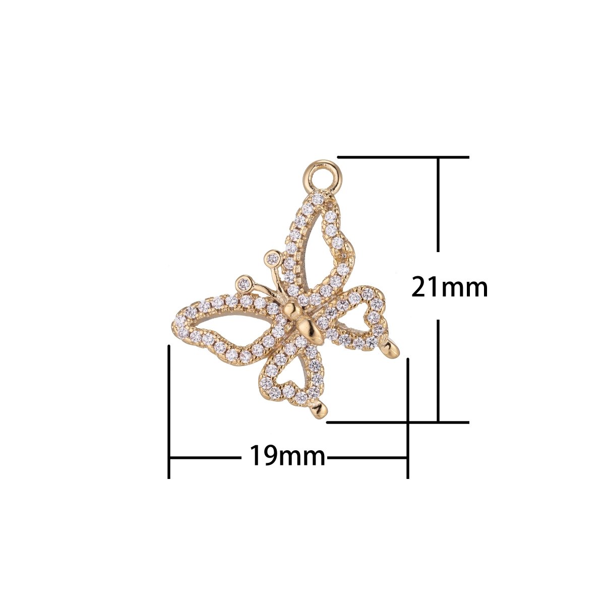 Dainty Golden Butterfly Monarch Charm CZ Mariposa Animal Nature Micro Pave Charm Pendant C-388