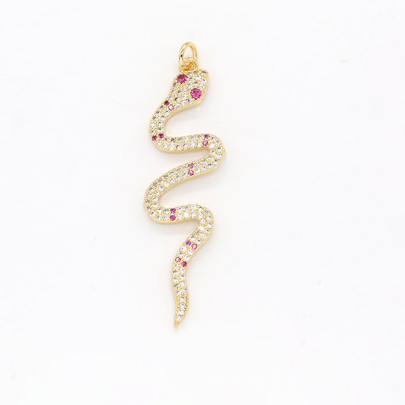 Dainty Golden Crystal Snake Charm CZ Mini Reptile Animal Nature Micro Pave Charm Pendant GP-498