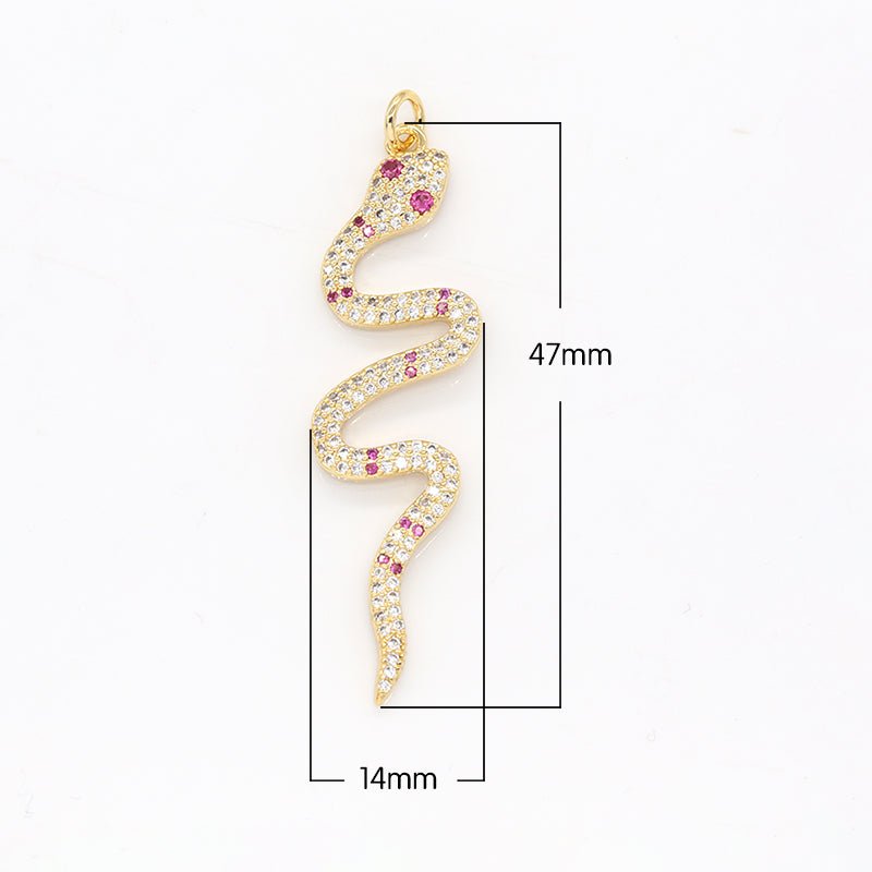 Dainty Golden Crystal Snake Charm CZ Mini Reptile Animal Nature Micro Pave Charm Pendant GP-498