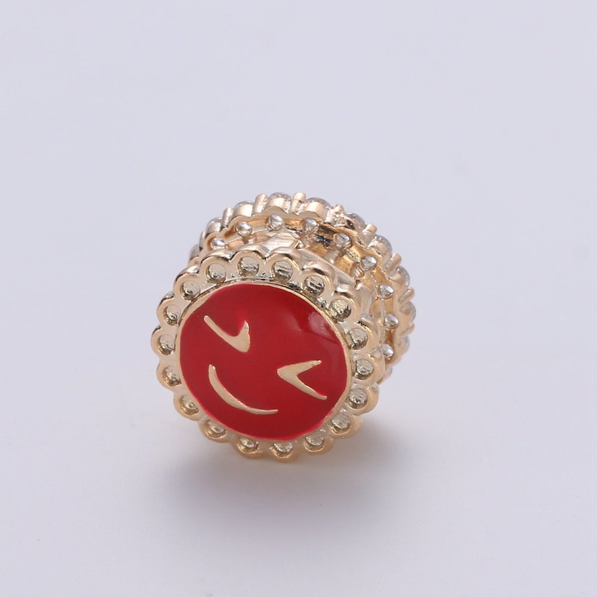 Dainty Golden Joy Happy Face Beads CZ Mini Round Smiley Face Jewelry Making Beads B363 - DLUXCA