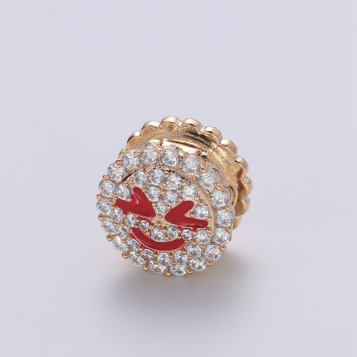 Dainty Golden Joy Happy Face Beads CZ Mini Round Smiley Face Jewelry Making Beads B363 - DLUXCA