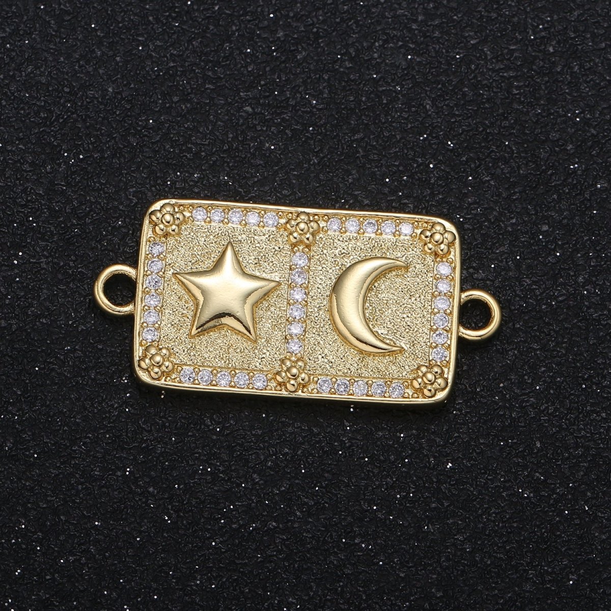 Dainty Golden Moon and Star Square Connector CZ Micro Pave Sky Nature Jewelry Supply Component GP-006