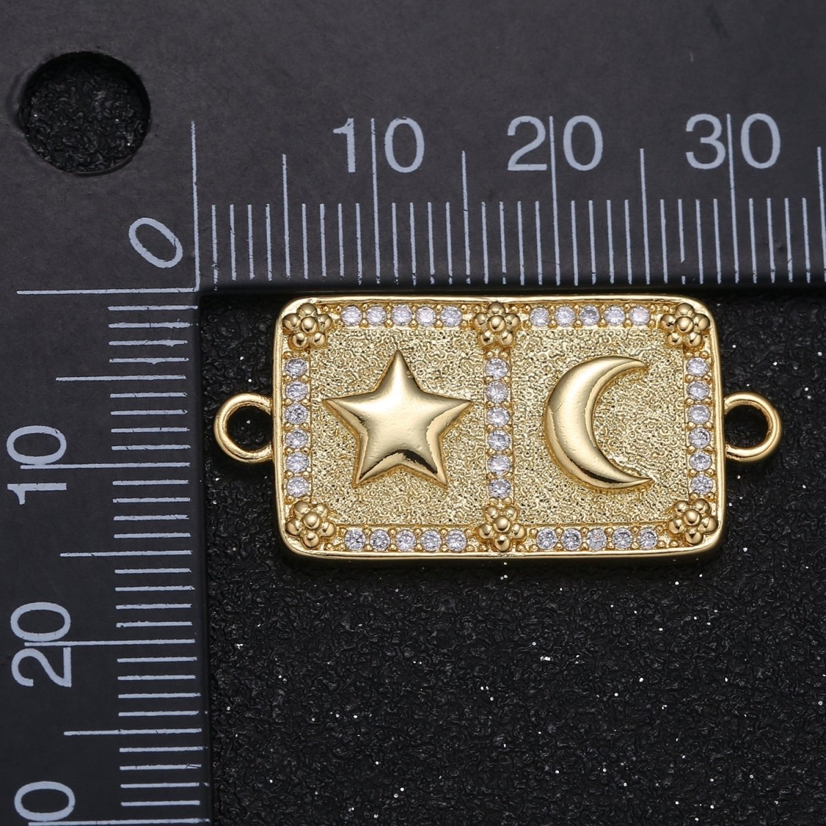 Dainty Golden Moon and Star Square Connector CZ Micro Pave Sky Nature Jewelry Supply Component GP-006