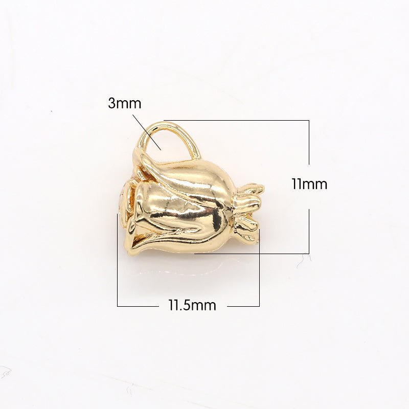 Dainty Golden Rose Petal Charms, Plain Gold Mini Floral Nature Charm Pendant GP-538
