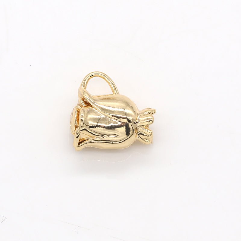 Dainty Golden Rose Petal Charms, Plain Gold Mini Floral Nature Charm Pendant GP-538