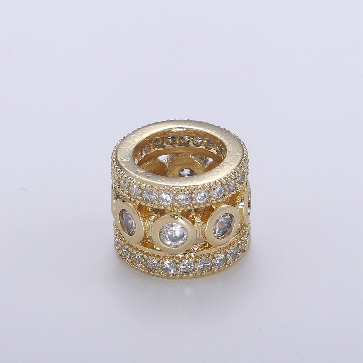 Dainty Gold Tube Bead Spacer Micro Pave CZ Gold Filled Beads B-355