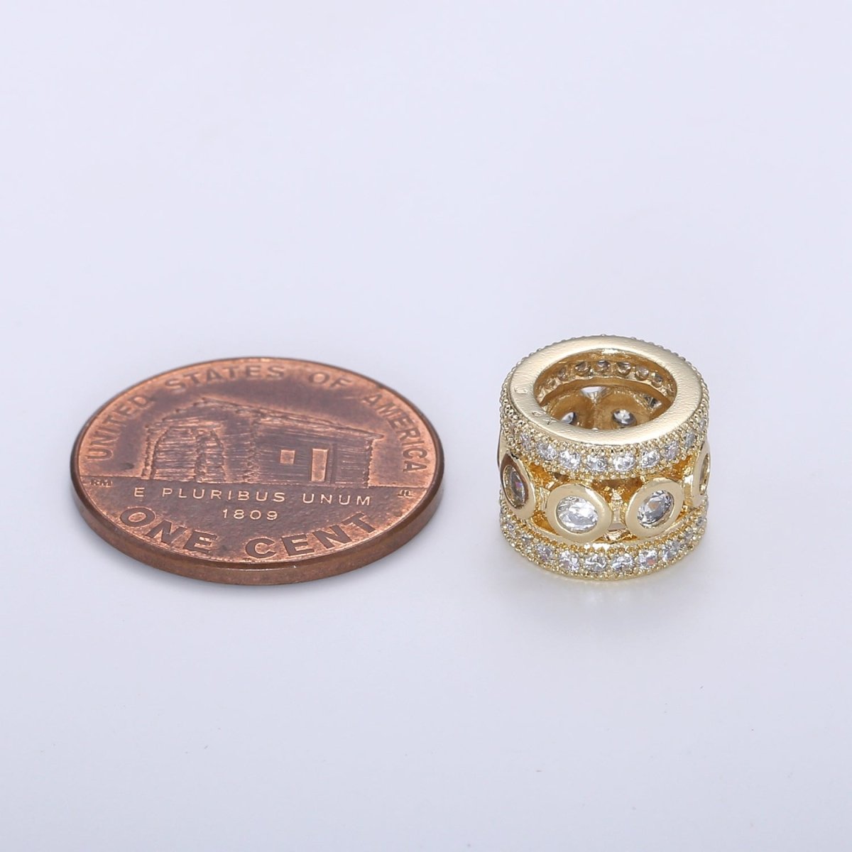 Dainty Gold Tube Bead Spacer Micro Pave CZ Gold Filled Beads B-355