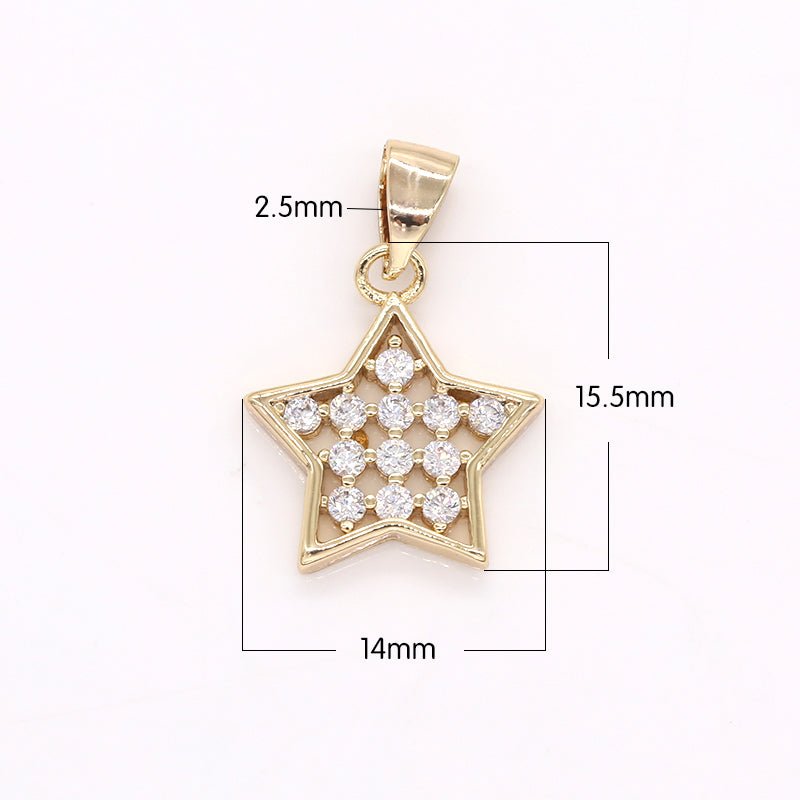 Dainty Golden Star Charm CZ Gold Plated Tiny Star Frame Micro Pave Charm Pendant GP-399 - DLUXCA