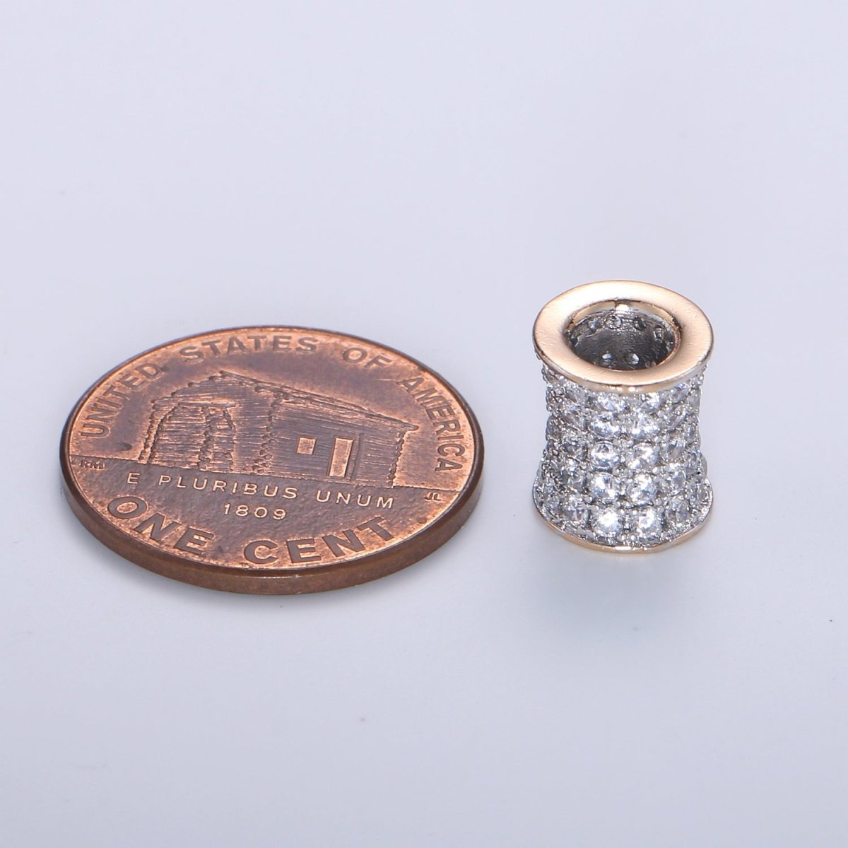 Dainty Golden Tube with Crystal Roll Beads CZ Gold Filled Mini Geometric Micro Pave Jewelry Making Beads B362 - DLUXCA