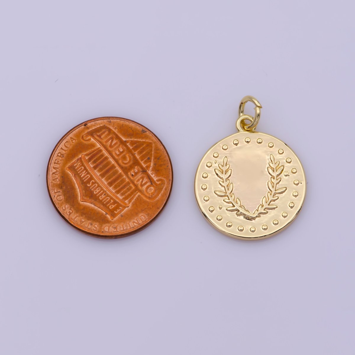Dainty Greek Olive Leaf Coin Charm in 18k Gold Filled Findings N-194 - DLUXCA