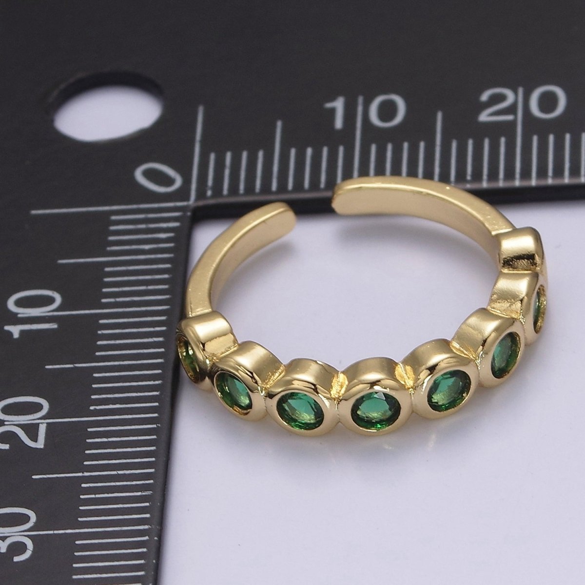 Dainty Green Gold Emerald CZ Ring Cubic Zirconia Minimalist Ring Dainty Green CZ Adjustable Ring S-501 - DLUXCA