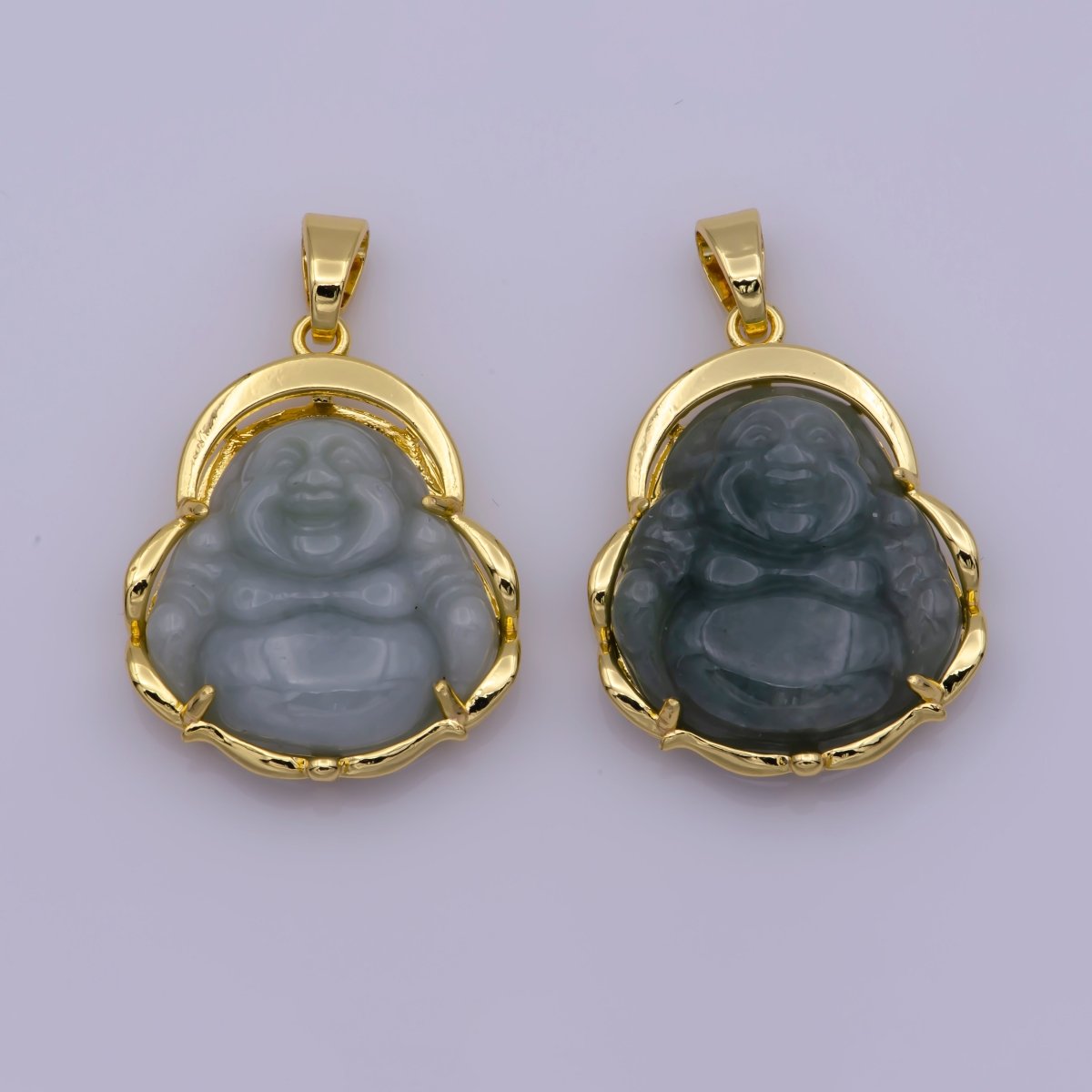 Dainty Green Jade Buddha Pendant Laughing Buddha Charm Lucky Amulet Protection Religious Jewelry Making AH-342 AH-343