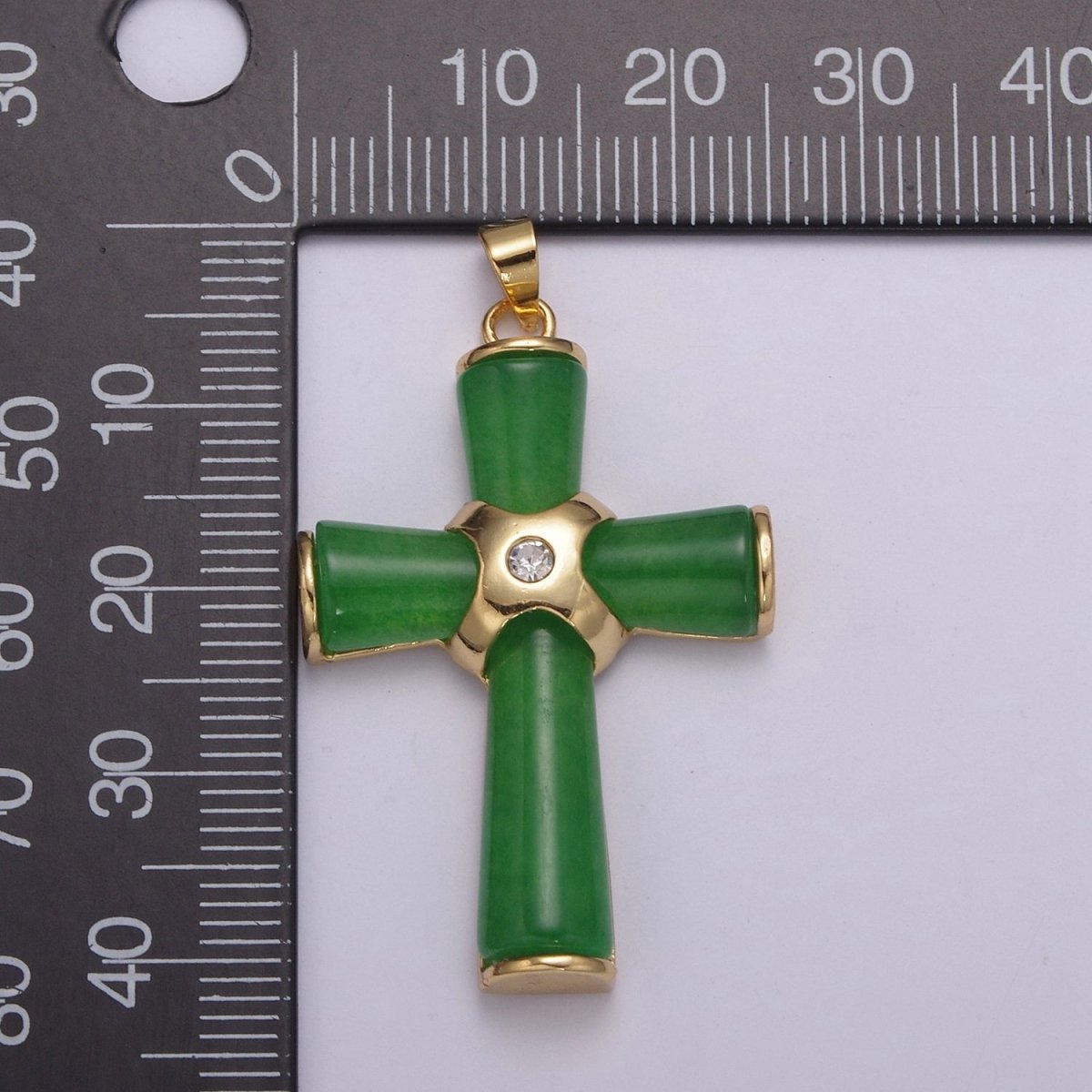 Dainty Green Jade Cross Pendant for Necklace 24K Gold Filled Cross O-269 - DLUXCA