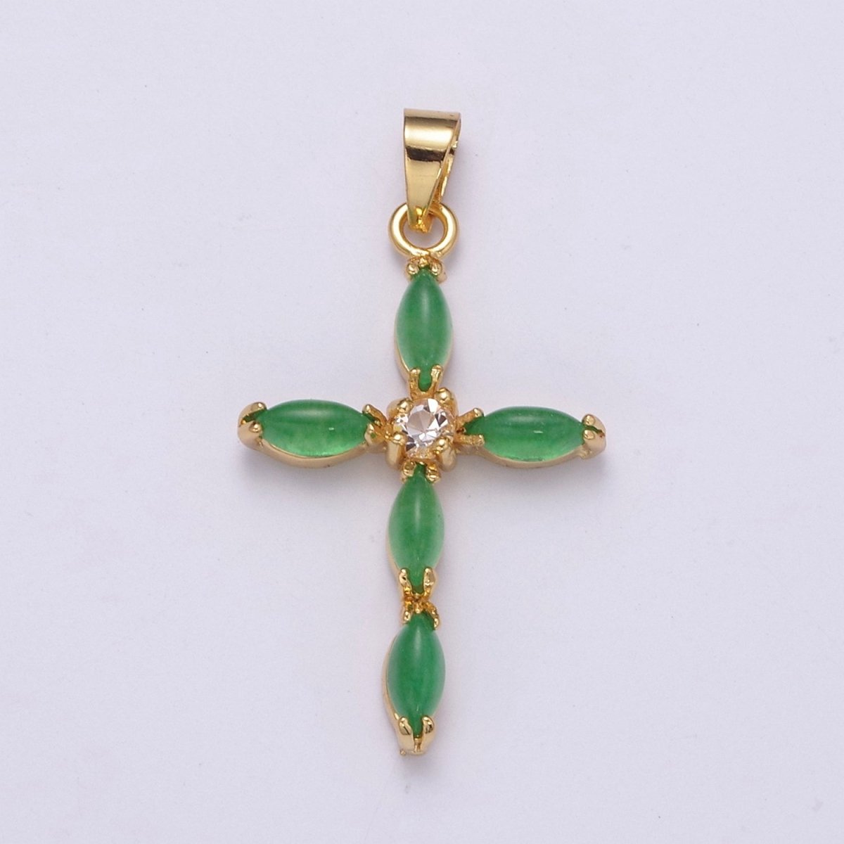 Dainty Green Jade Cross Pendant O-265 - DLUXCA