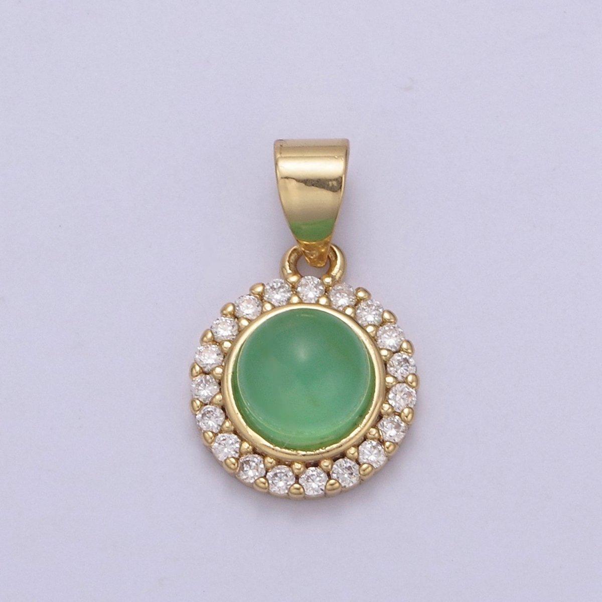 Dainty Green Jade Round with Clear Cubic Zircon Pendant for Minimalist Jewelry Gemstone H-789