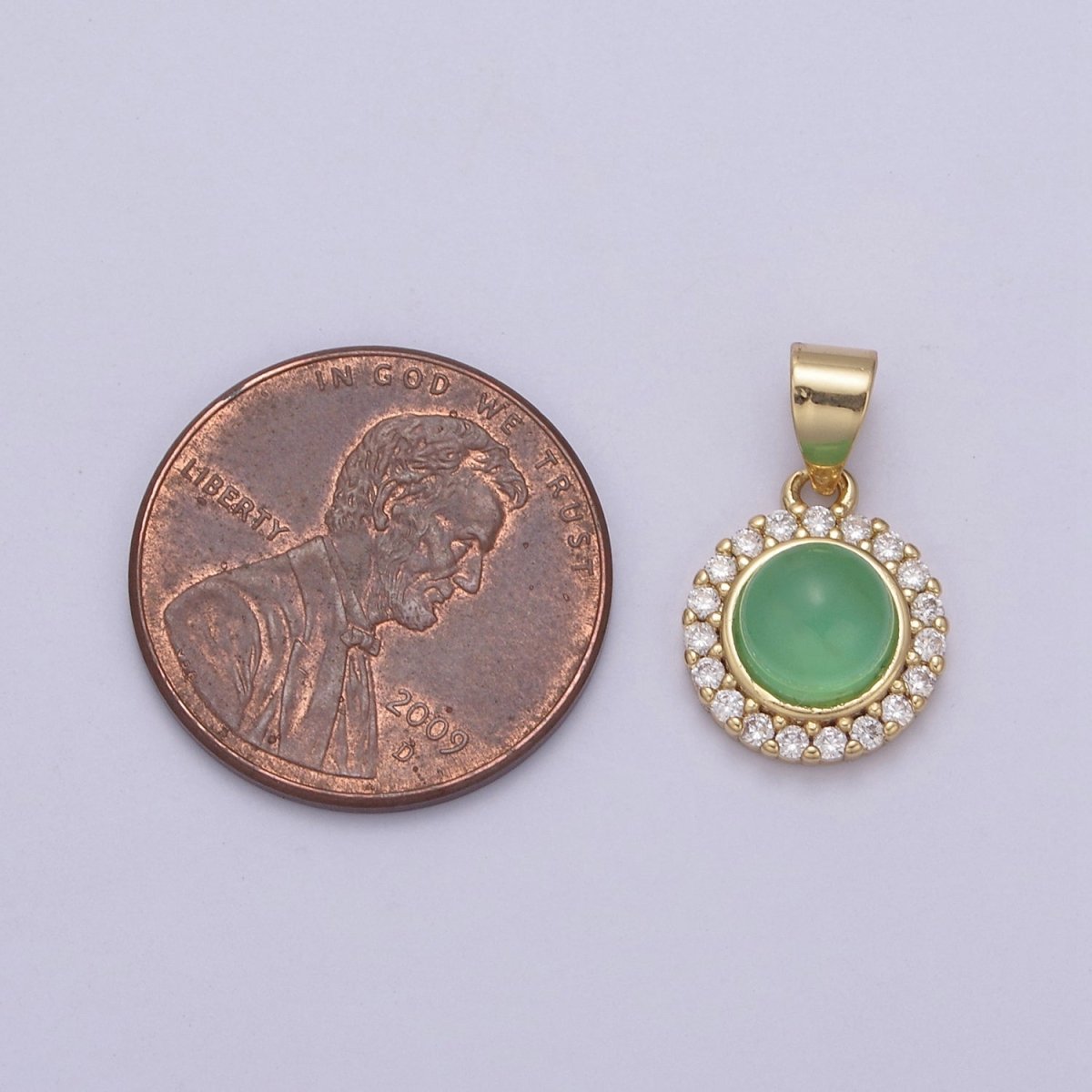 Dainty Green Jade Round with Clear Cubic Zircon Pendant for Minimalist Jewelry Gemstone H-789