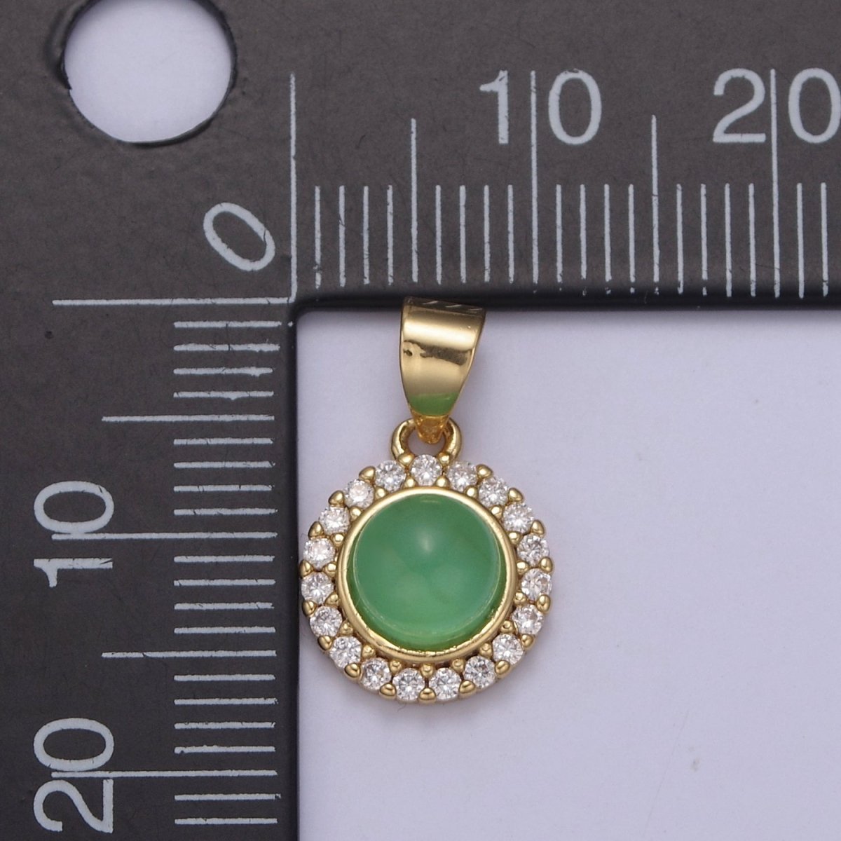 Dainty Green Jade Round with Clear Cubic Zircon Pendant for Minimalist Jewelry Gemstone H-789