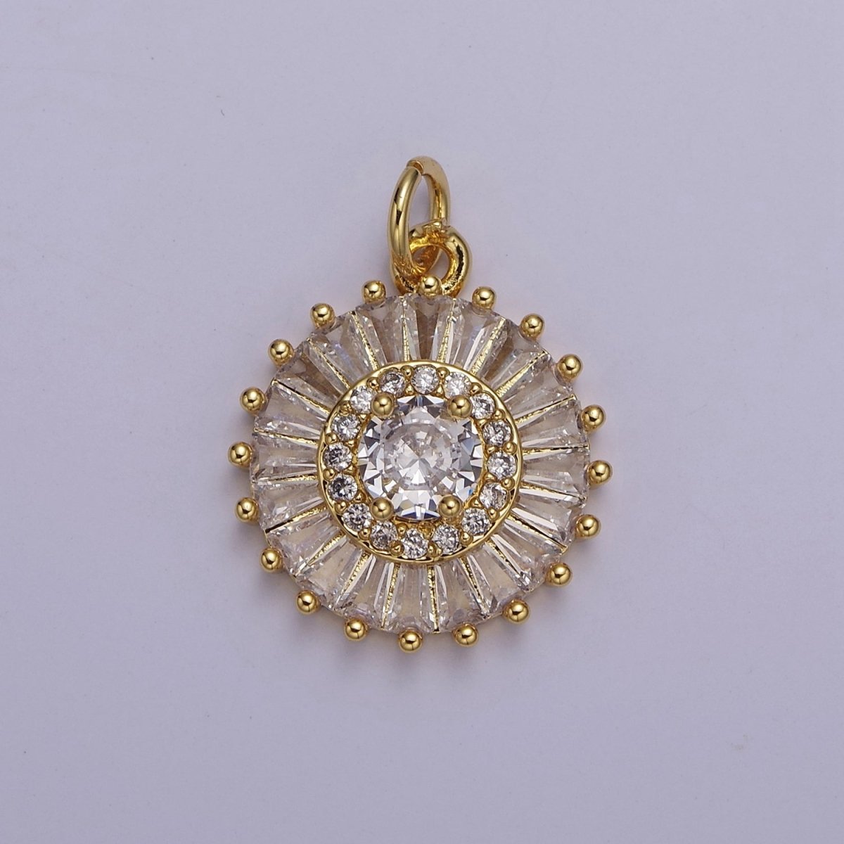 Dainty Green, Pink, Clear, Teal Cubic Zirconia Sun Charm Round Circle Disc CZ Charm for Add on Charm E-720 E-721 E-722 E-723 E-724