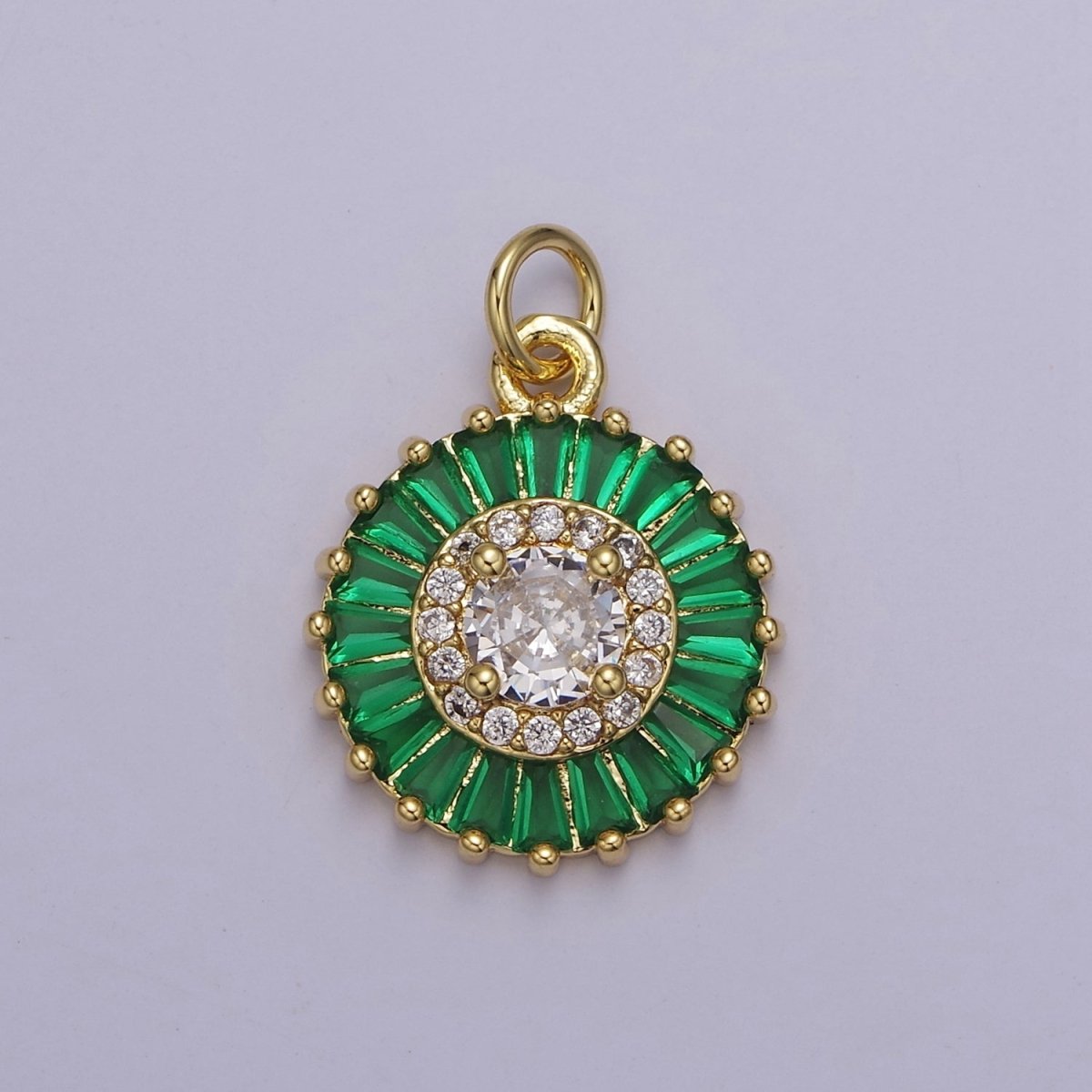 Dainty Green, Pink, Clear, Teal Cubic Zirconia Sun Charm Round Circle Disc CZ Charm for Add on Charm E-720 E-721 E-722 E-723 E-724