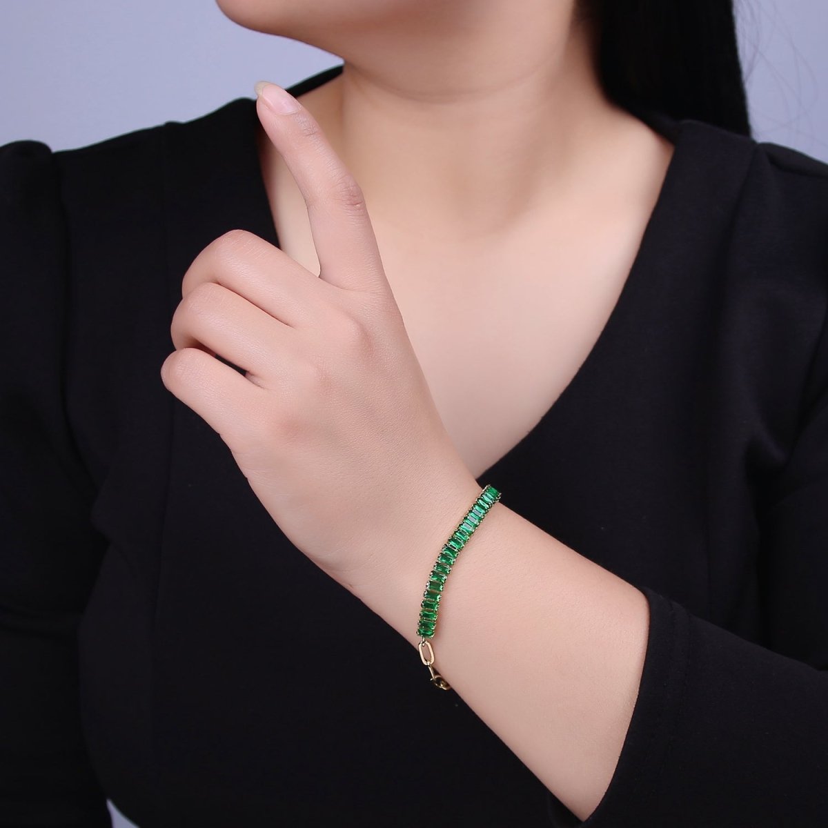 Dainty Half Baguette Tennis Half Paperclip Bracelet Gold Filled Tennis Bracelet, Cubic Zirconia Fusion Bracelet | WA-839 to WA-852 Clearance Pricing