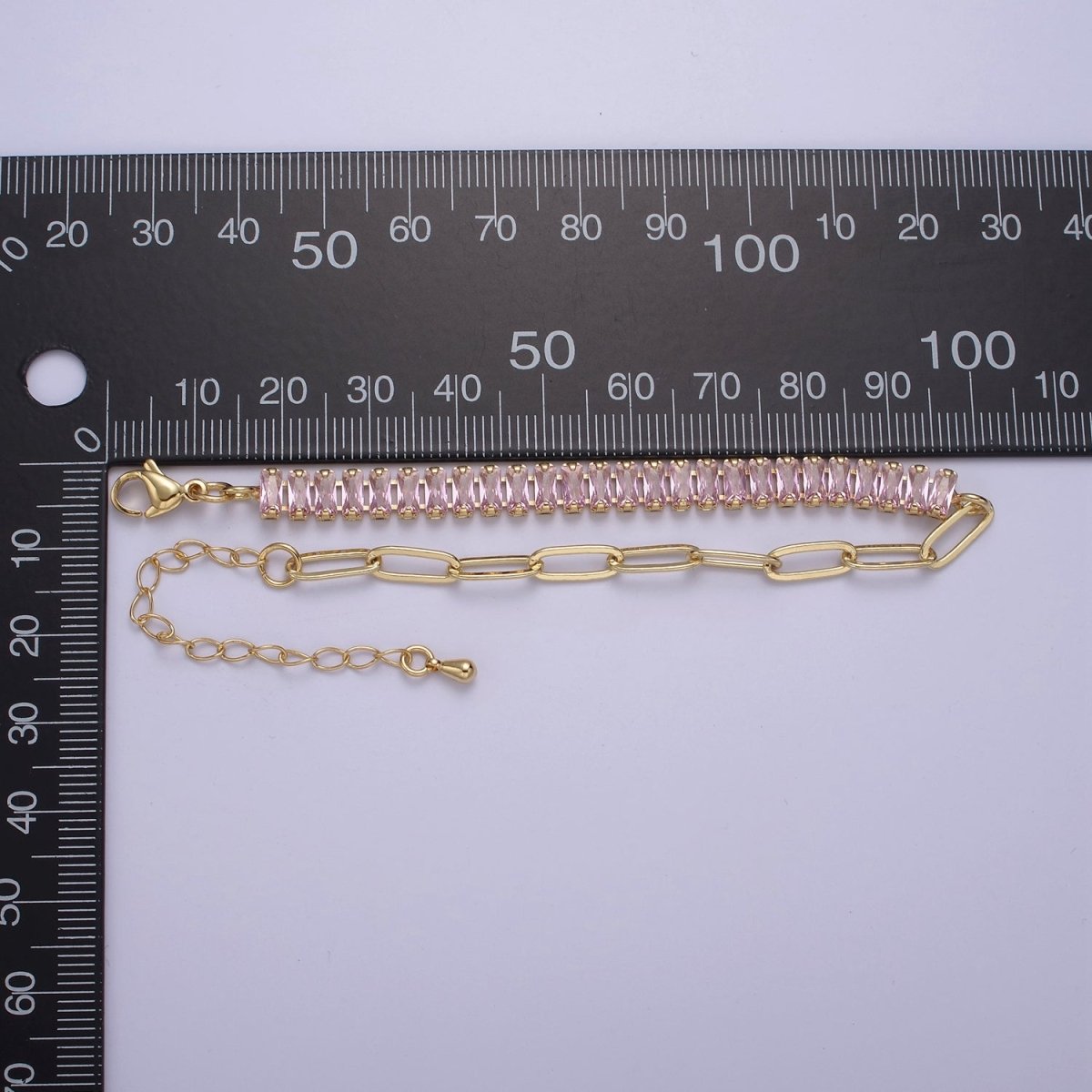 Dainty Half Baguette Tennis Half Paperclip Bracelet Gold Filled Tennis Bracelet, Cubic Zirconia Fusion Bracelet | WA-839 to WA-852 Clearance Pricing