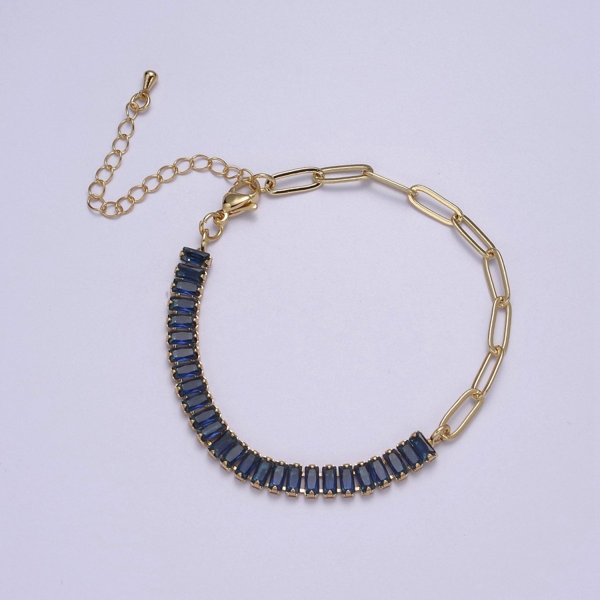 Dainty Half Baguette Tennis Half Paperclip Bracelet Gold Filled Tennis Bracelet, Cubic Zirconia Fusion Bracelet | WA-839 to WA-852 Clearance Pricing