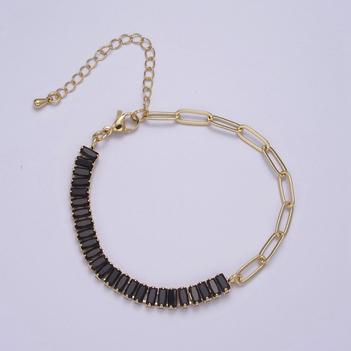 Dainty Half Baguette Tennis Half Paperclip Bracelet Gold Filled Tennis Bracelet, Cubic Zirconia Fusion Bracelet | WA-839 to WA-852 Clearance Pricing