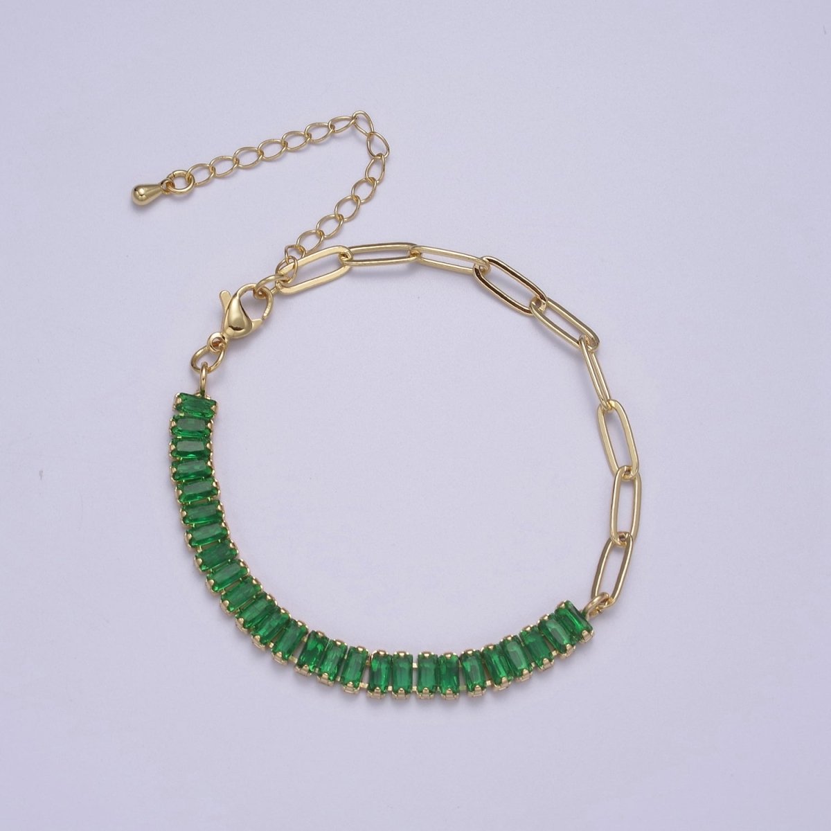 Dainty Half Baguette Tennis Half Paperclip Bracelet Gold Filled Tennis Bracelet, Cubic Zirconia Fusion Bracelet | WA-839 to WA-852 Clearance Pricing