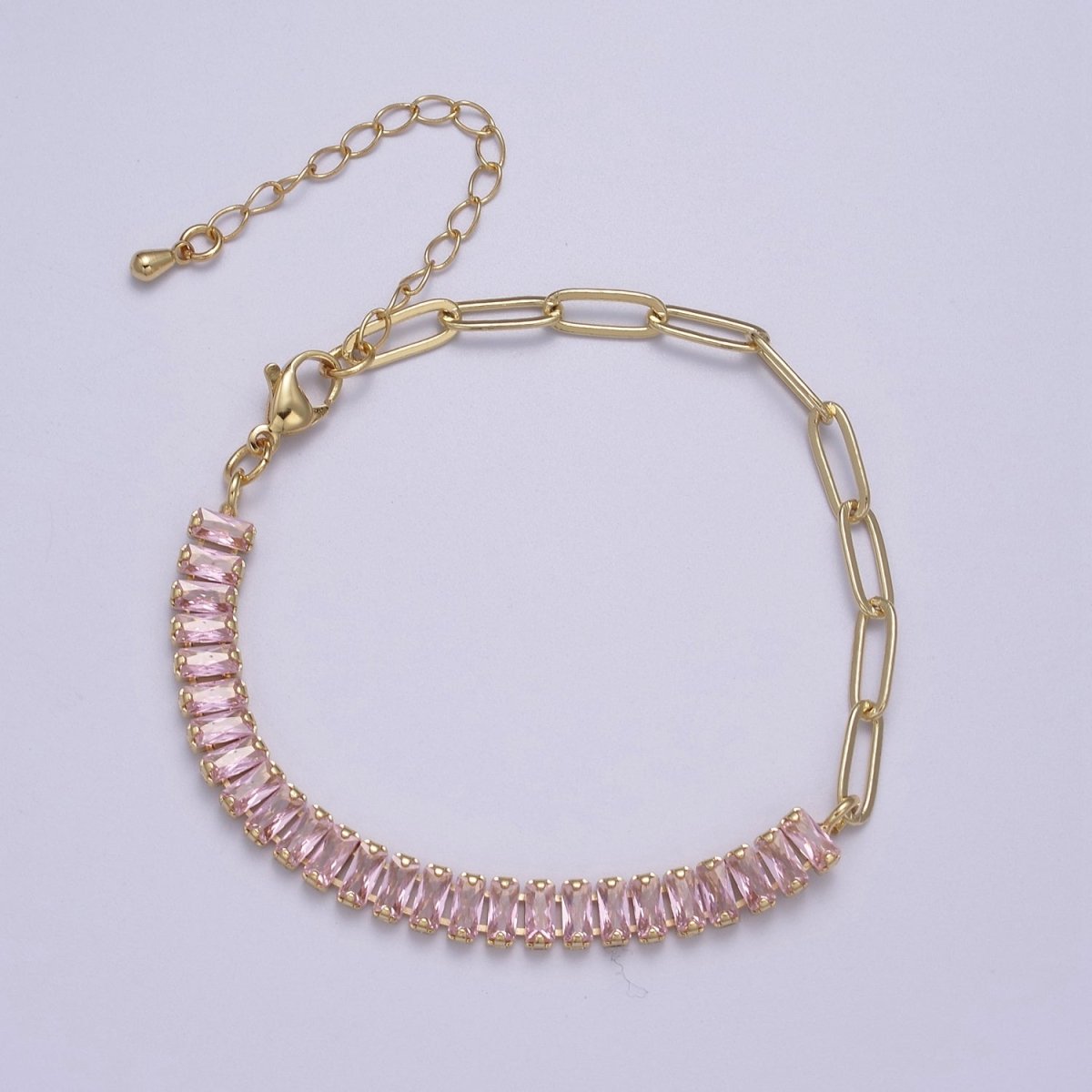 Dainty Half Baguette Tennis Half Paperclip Bracelet Gold Filled Tennis Bracelet, Cubic Zirconia Fusion Bracelet | WA-839 to WA-852 Clearance Pricing