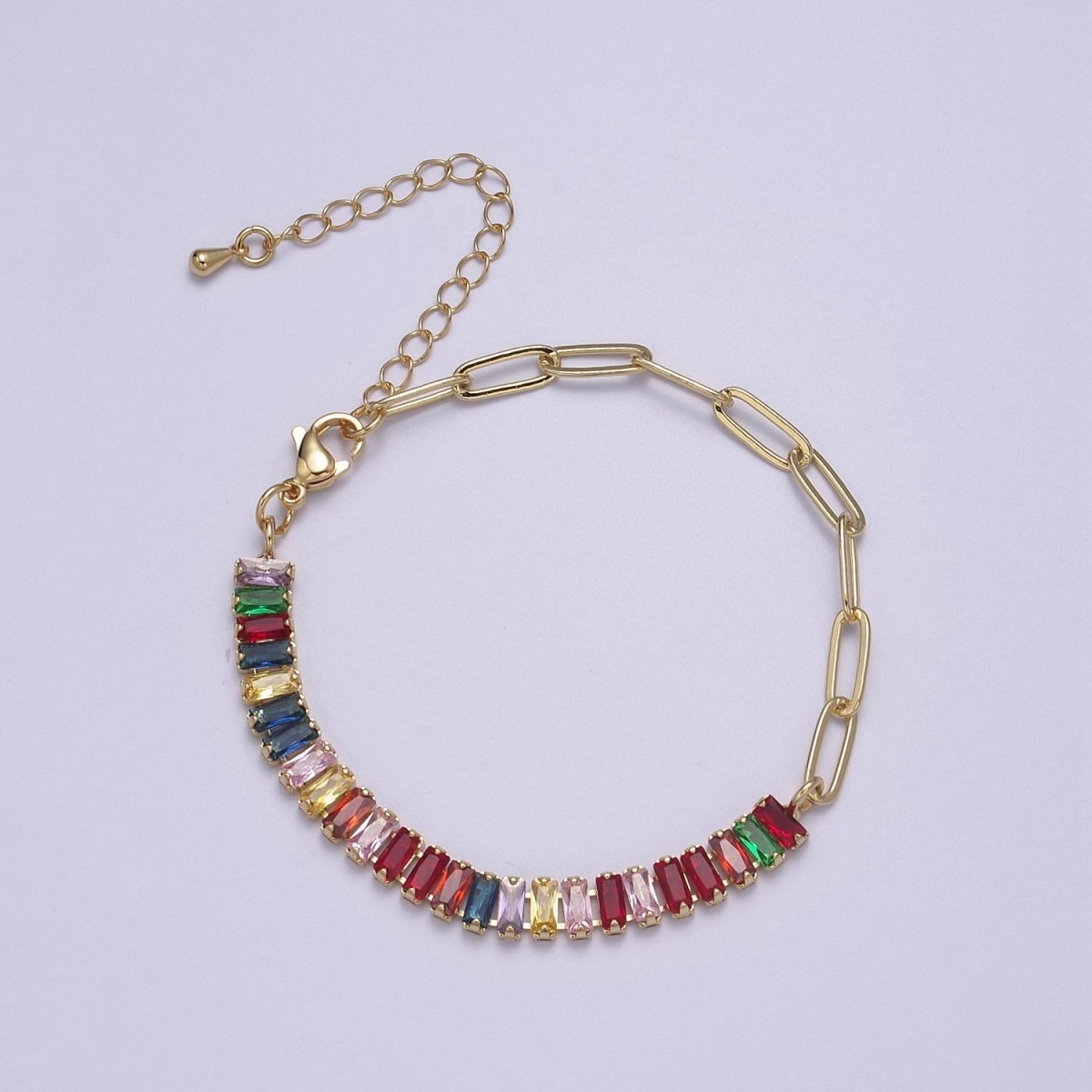 Dainty Half Baguette Tennis Half Paperclip Bracelet Gold Filled Tennis Bracelet, Cubic Zirconia Fusion Bracelet | WA-839 to WA-852 Clearance Pricing