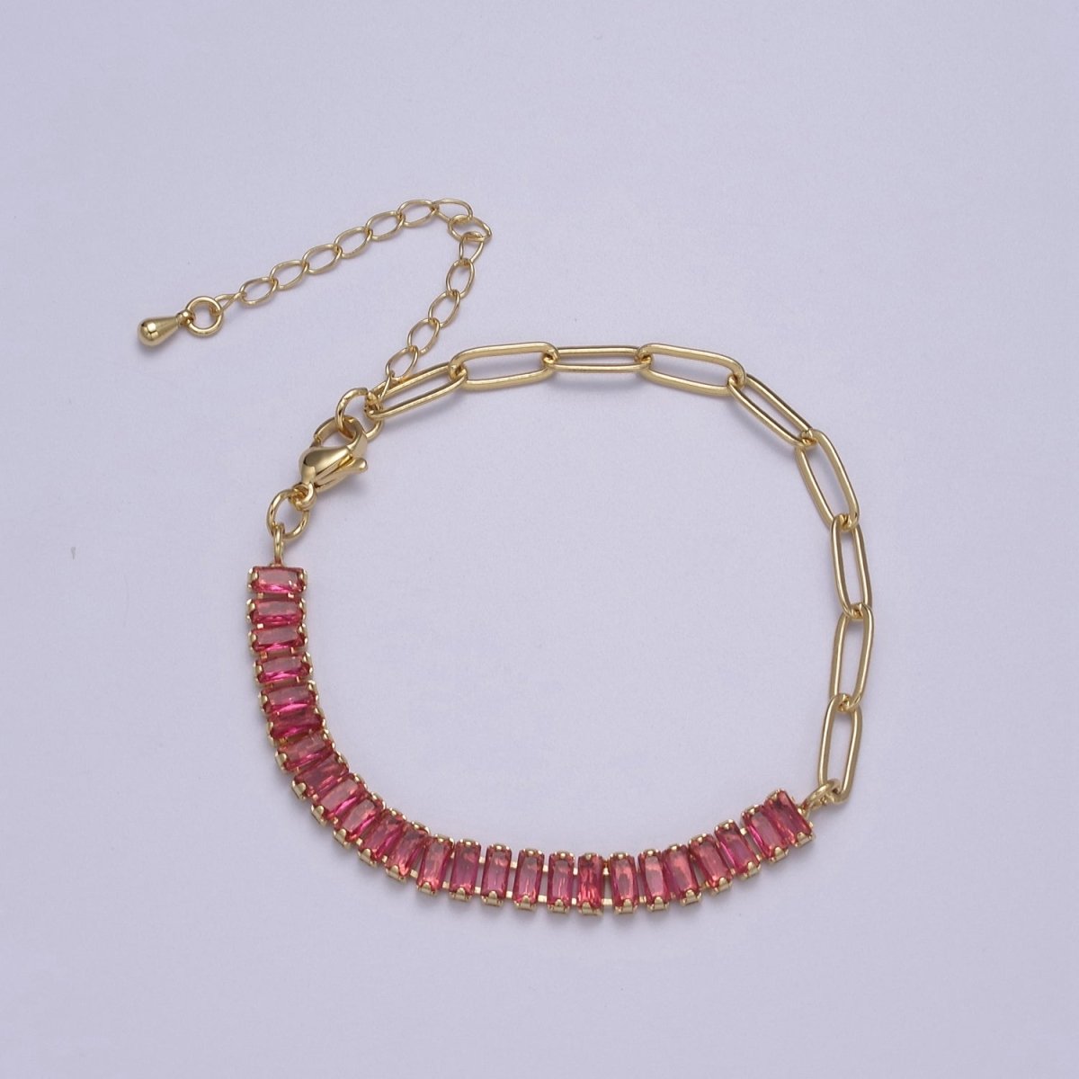 Dainty Half Baguette Tennis Half Paperclip Bracelet Gold Filled Tennis Bracelet, Cubic Zirconia Fusion Bracelet | WA-839 to WA-852 Clearance Pricing
