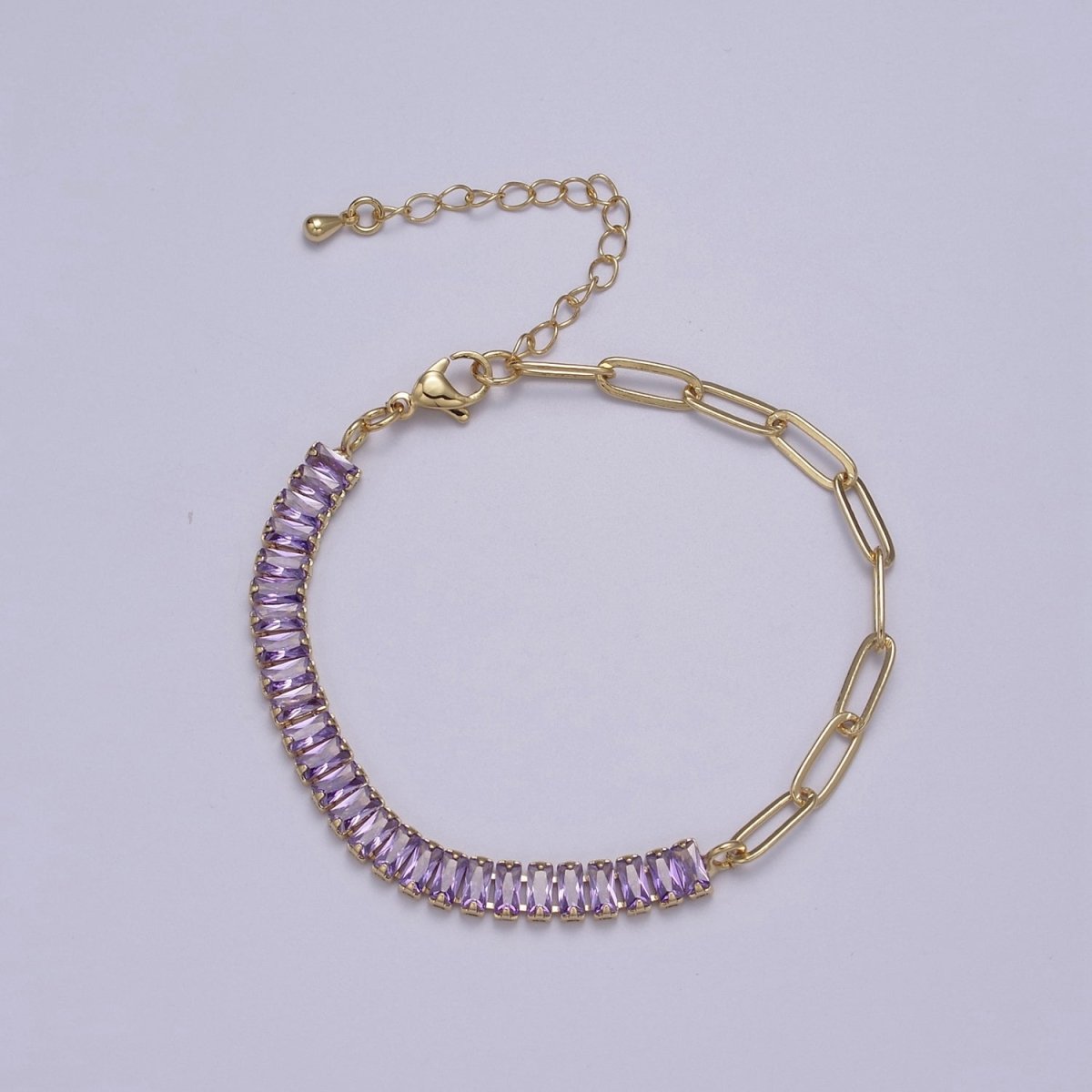 Dainty Half Baguette Tennis Half Paperclip Bracelet Gold Filled Tennis Bracelet, Cubic Zirconia Fusion Bracelet | WA-839 to WA-852 Clearance Pricing