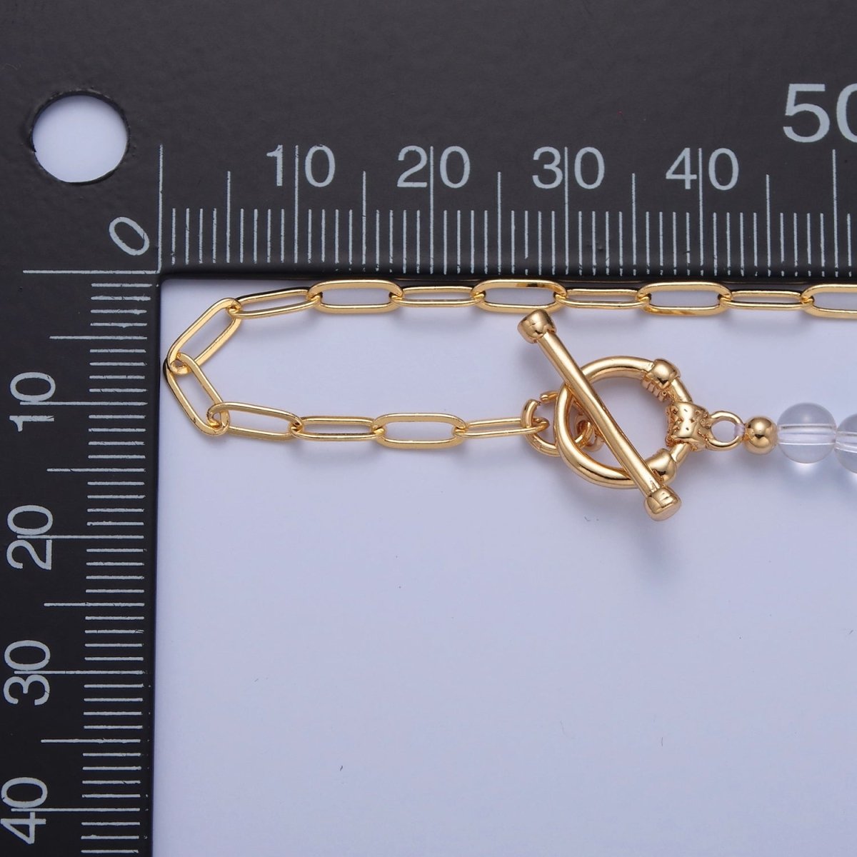 Dainty Half Bead Half Link Chain Necklace, 24k Gold Filled Paperclip Chain with Clear Quartz Necklace Toggle Clasp | WA-965 Clearance Pricing