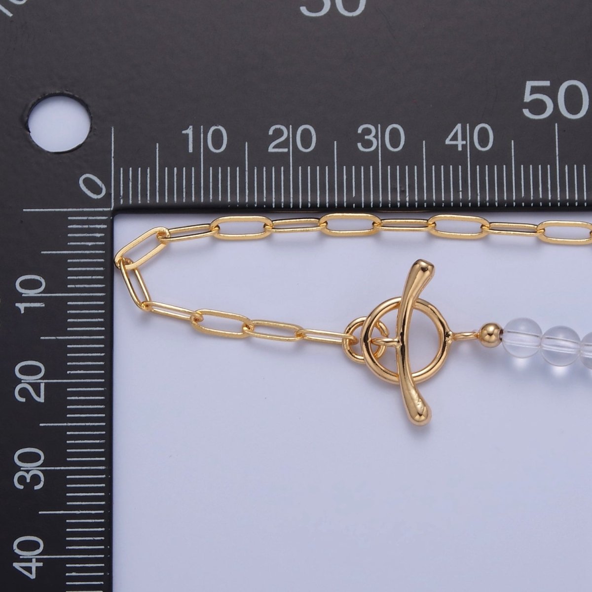 Dainty Half Bead Half Link Chain Necklace, 24k Gold Filled Paperclip Chain with Clear Quartz Necklace Toggle Clasp | WA-966 Clearance Pricing