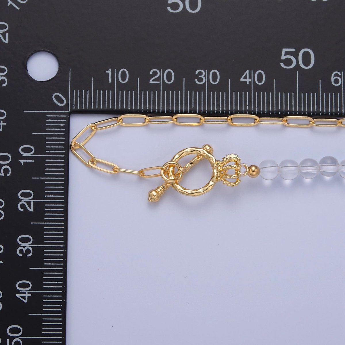 Dainty Half Bead Half Link Chain Necklace, 24k Gold Filled Paperclip Chain with Clear Quartz Necklace Toggle Clasp | WA-967 Clearance Pricing - DLUXCA