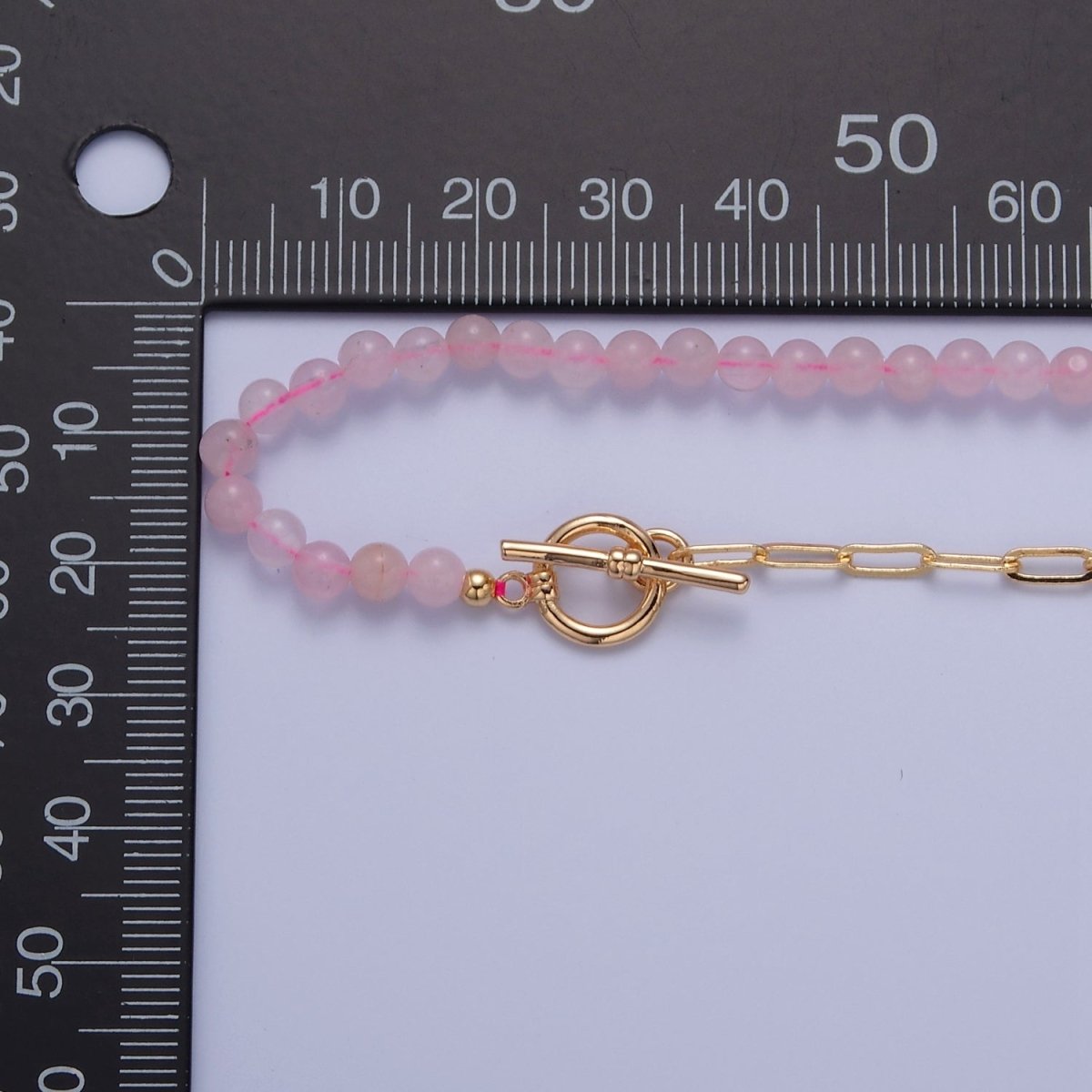 Dainty Half Bead Half Link Chain Necklace, 24k Gold Filled Paperclip Chain with Pink Quartz Necklace | WA-968 Clearance Pricing