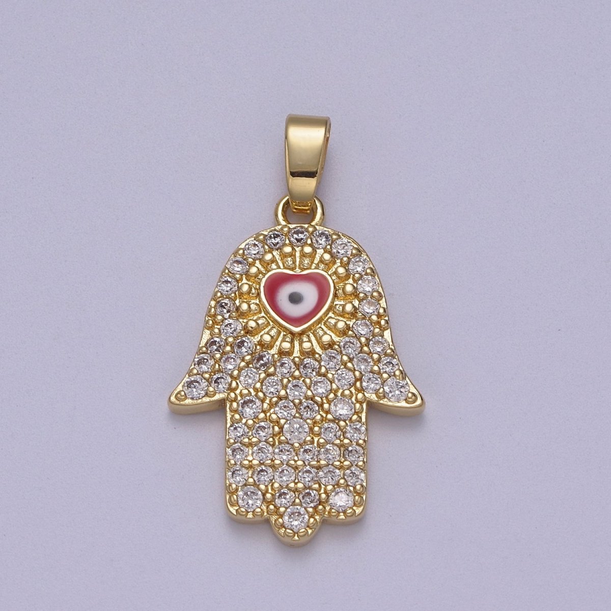 Dainty Hamsa Hand Pendant Micro Pave Fatimah Hand With Evil Eye Charm N-601