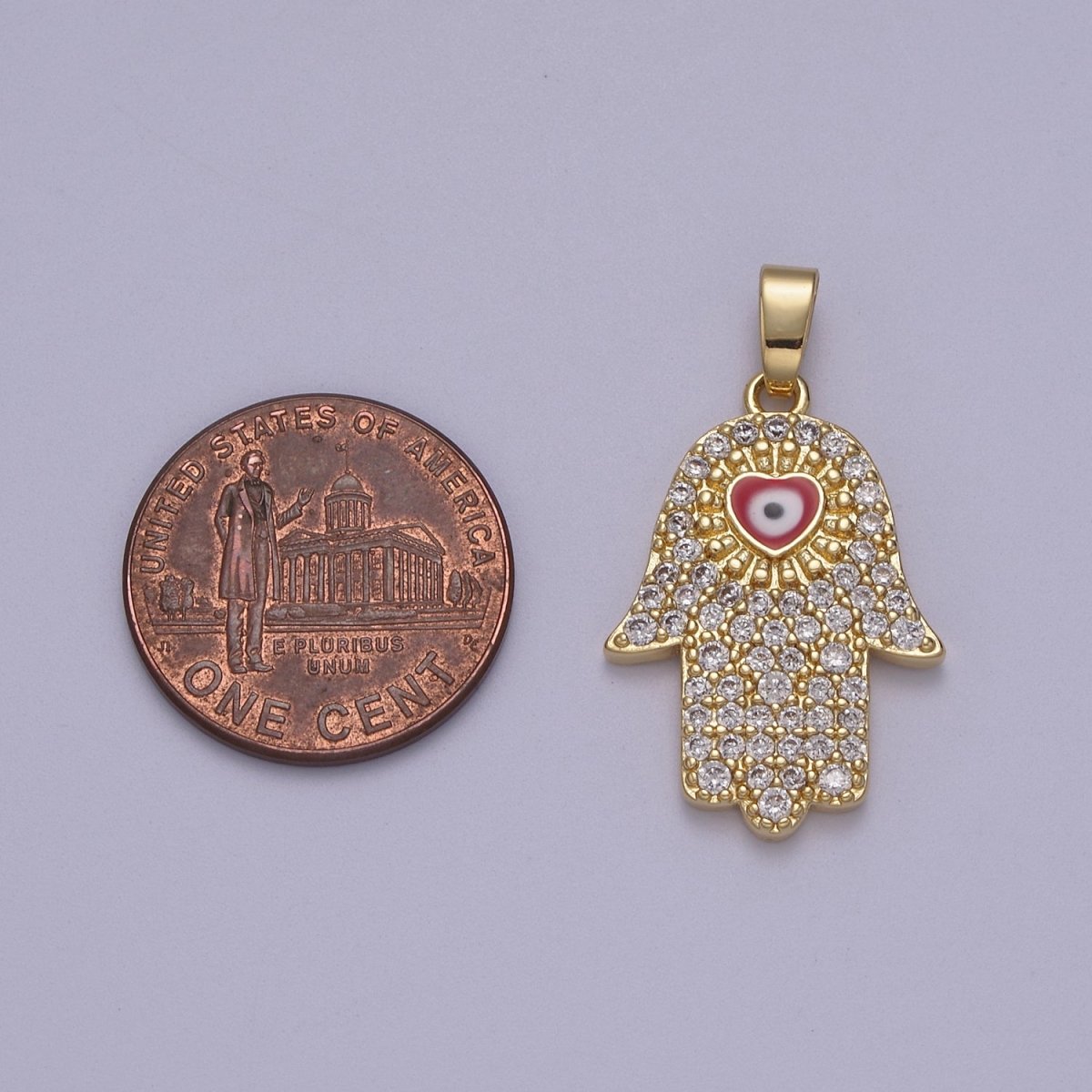 Dainty Hamsa Hand Pendant Micro Pave Fatimah Hand With Evil Eye Charm N-601