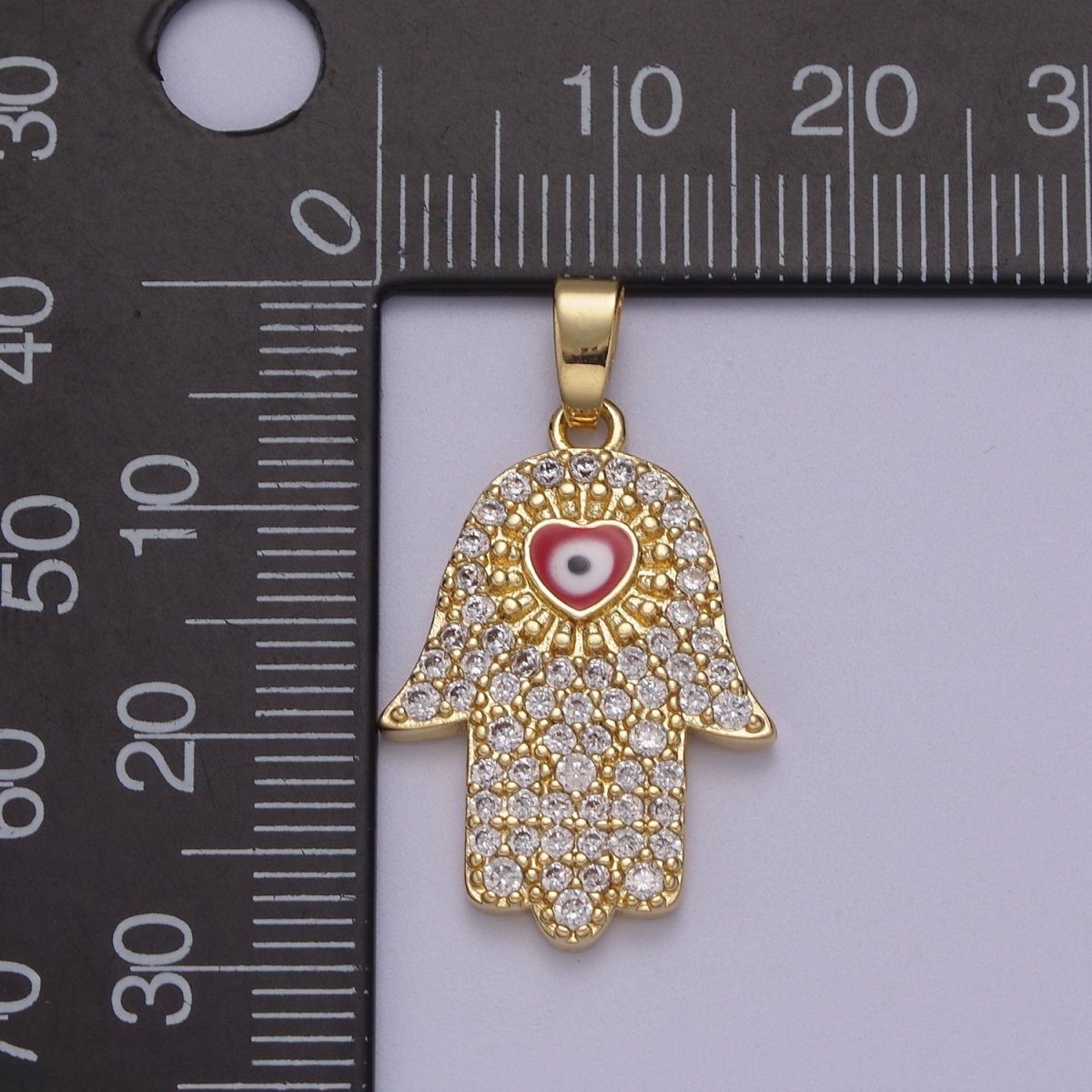 Dainty Hamsa Hand Pendant Micro Pave Fatimah Hand With Evil Eye Charm N-601