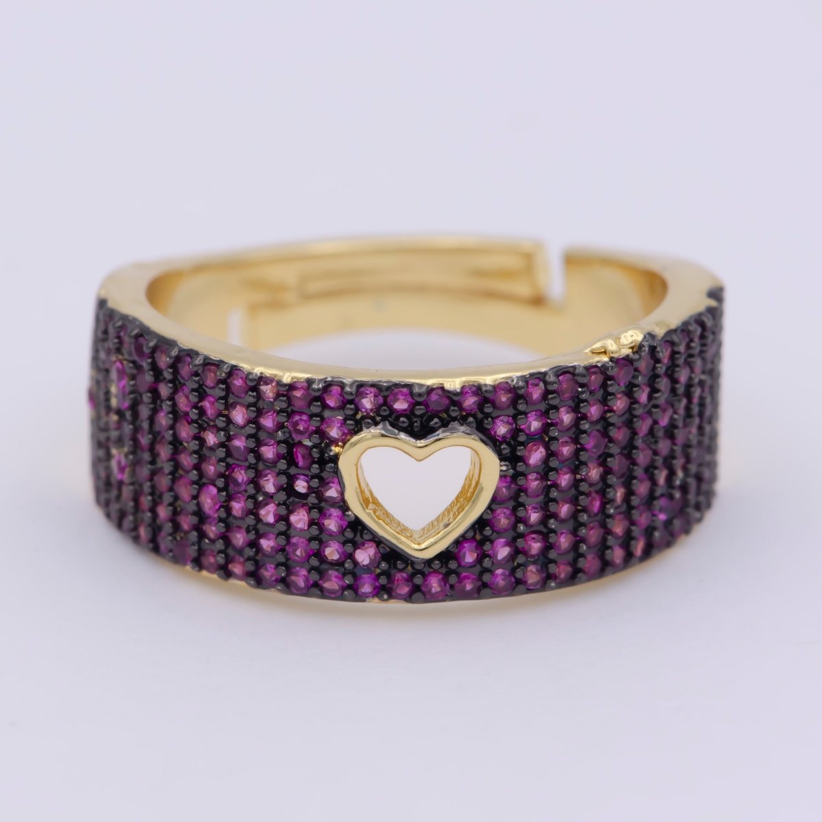 Dainty Heart Adjustable Ring, Gold Cz Dark Ring, Blue Green Purple Teal Stone Heart Jewelry Trend | O-460 ~  O-464